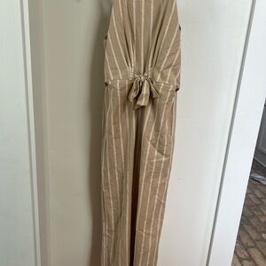 GB Girls Beige Striped Jumpsuit